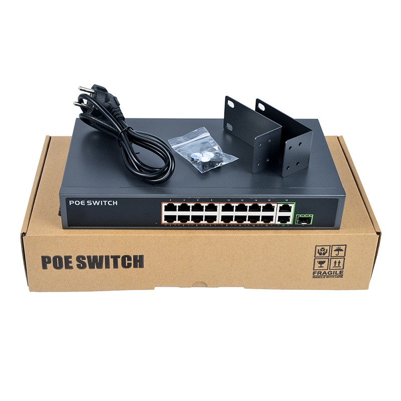 Shenzhen Sdapo Factory Direct PSE1816GSR V2.0 150W 16 Port PoE Switch +2TP+1 SFP Gigabit Uplink Not Combo PoE Network Switch